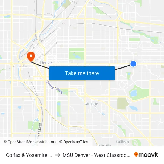 Colfax & Yosemite Station to MSU Denver - West Classroom Building map