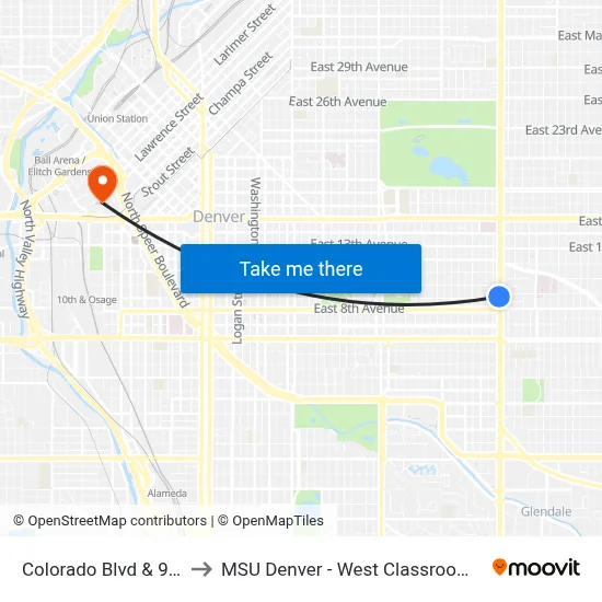 Colorado Blvd & 9th Ave to MSU Denver - West Classroom Building map