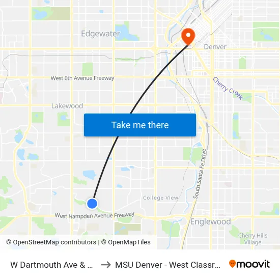 W Dartmouth Ave & S Lamar St to MSU Denver - West Classroom Building map