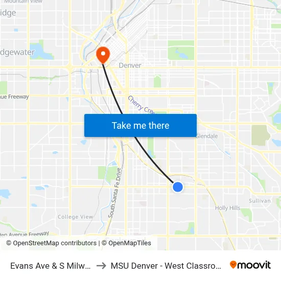 Evans Ave & S Milwaukee St to MSU Denver - West Classroom Building map
