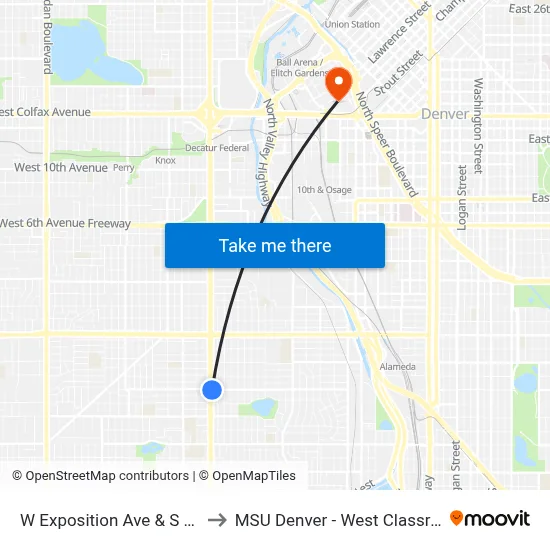 W Exposition Ave & S Federal Blvd to MSU Denver - West Classroom Building map