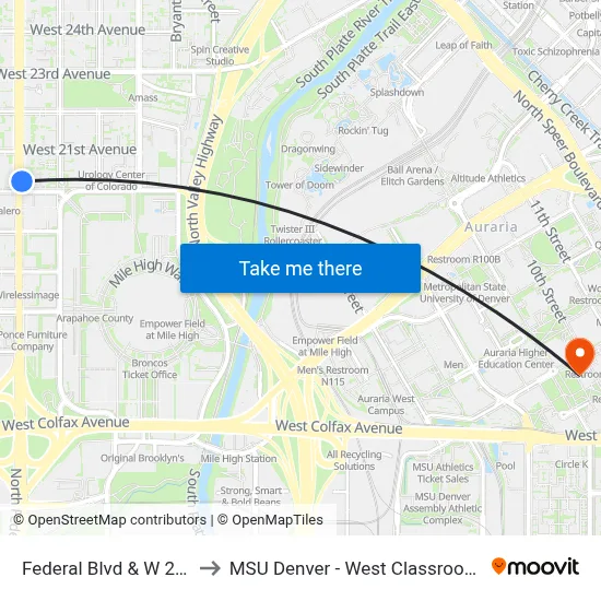 Federal Blvd & W 20th Ave to MSU Denver - West Classroom Building map
