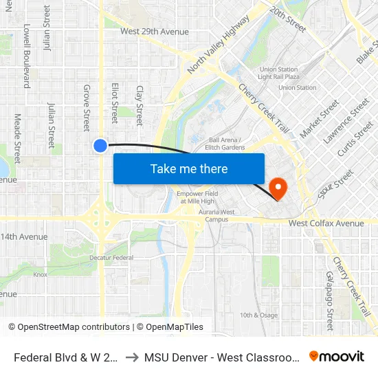 Federal Blvd & W 20th Ave to MSU Denver - West Classroom Building map