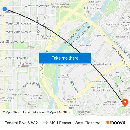 Federal Blvd & W 26th Ave to MSU Denver - West Classroom Building map