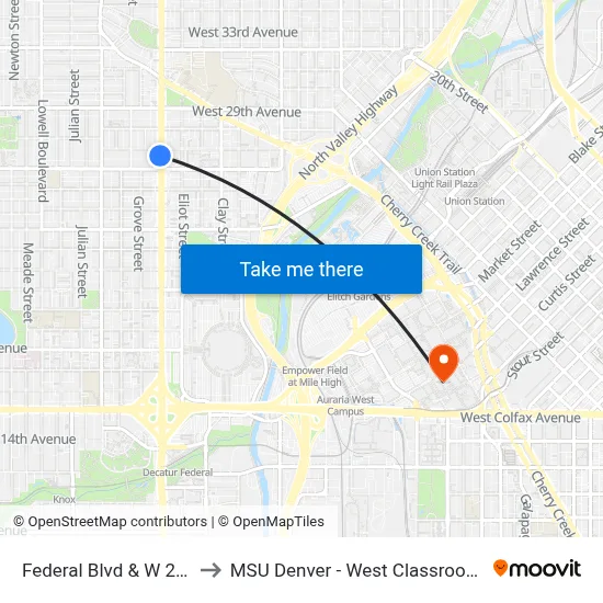 Federal Blvd & W 27th Ave to MSU Denver - West Classroom Building map