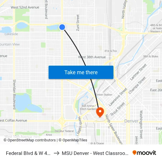 Federal Blvd & W 47th Ave to MSU Denver - West Classroom Building map