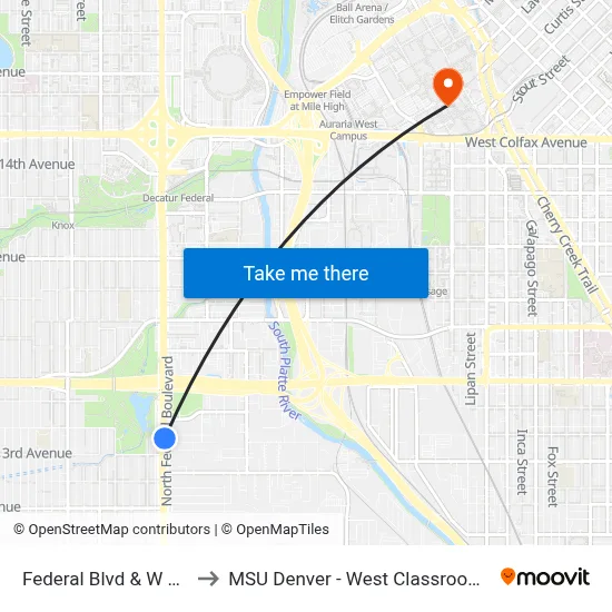 Federal Blvd & W 4th Ave to MSU Denver - West Classroom Building map