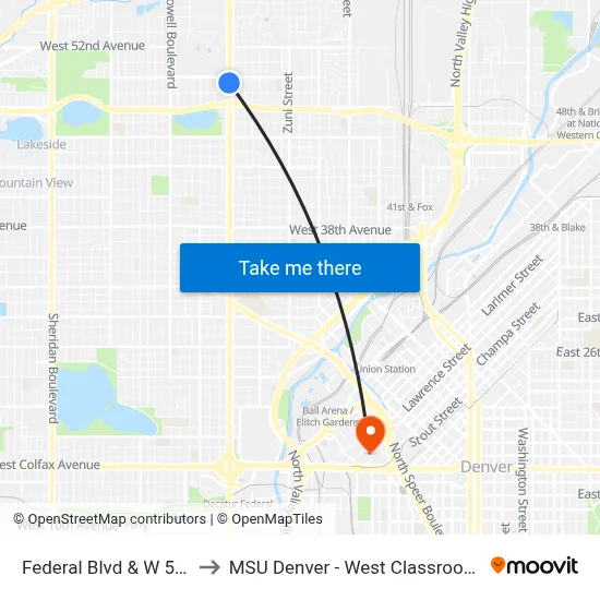 Federal Blvd & W 50th Ave to MSU Denver - West Classroom Building map