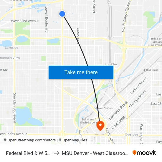 Federal Blvd & W 54th Ave to MSU Denver - West Classroom Building map