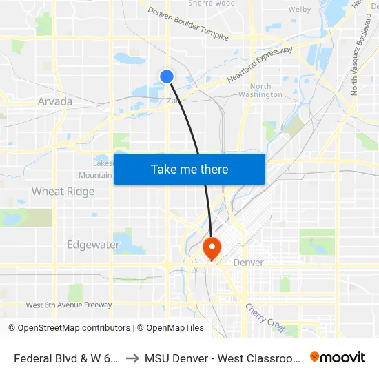 Federal Blvd & W 64th Ave to MSU Denver - West Classroom Building map