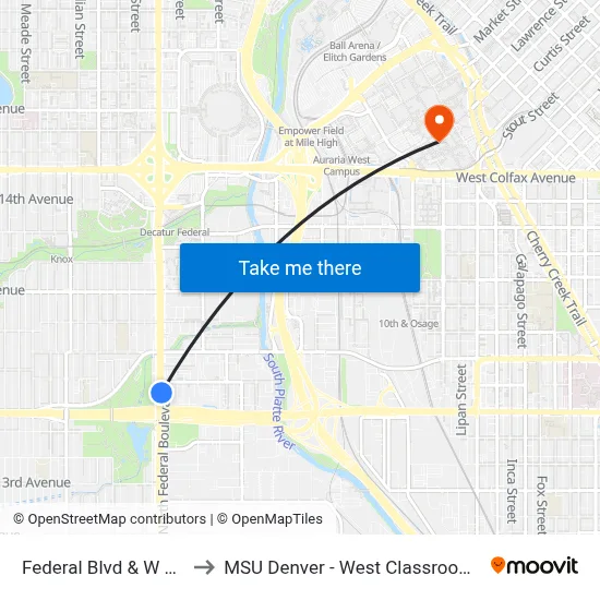 Federal Blvd & W 6th Ave to MSU Denver - West Classroom Building map
