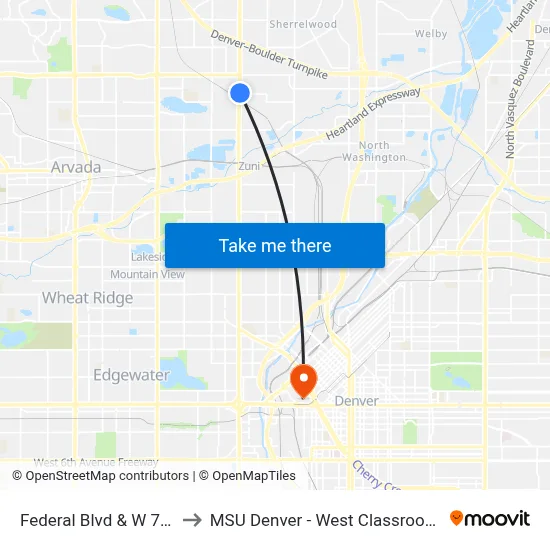 Federal Blvd & W 70th Ave to MSU Denver - West Classroom Building map