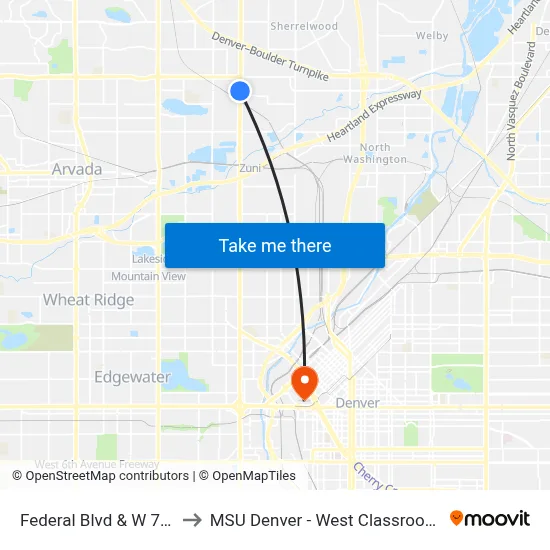 Federal Blvd & W 70th Ave to MSU Denver - West Classroom Building map