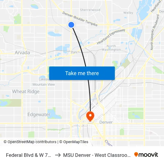 Federal Blvd & W 72nd Ave to MSU Denver - West Classroom Building map