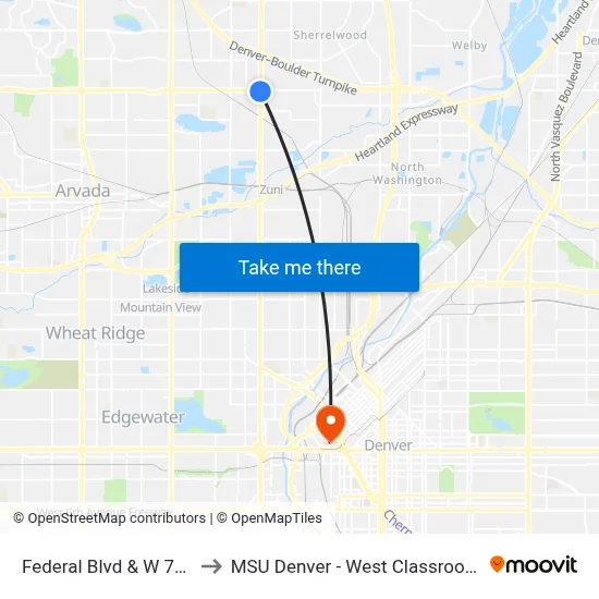 Federal Blvd & W 72nd Ave to MSU Denver - West Classroom Building map