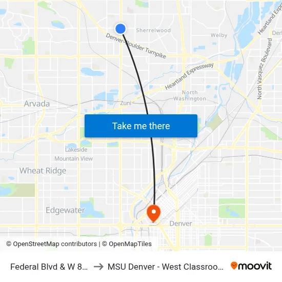 Federal Blvd & W 80th Ave to MSU Denver - West Classroom Building map