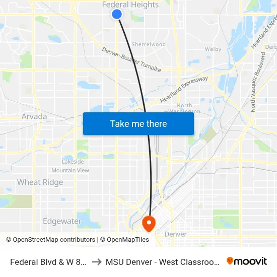 Federal Blvd & W 88th Ave to MSU Denver - West Classroom Building map