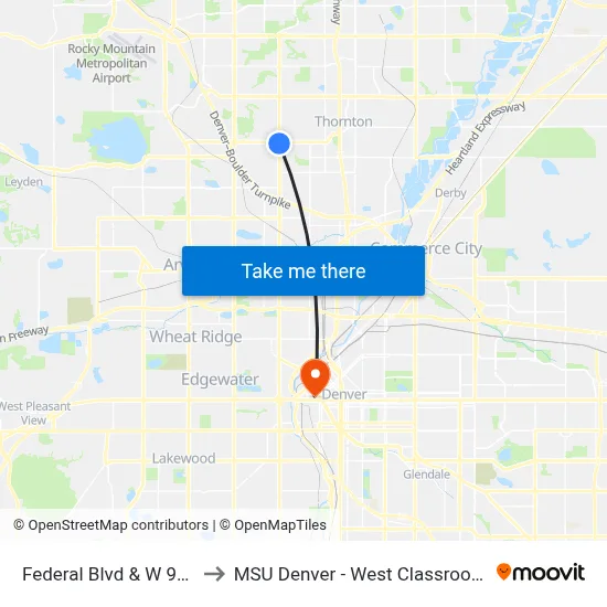 Federal Blvd & W 92nd Ave to MSU Denver - West Classroom Building map
