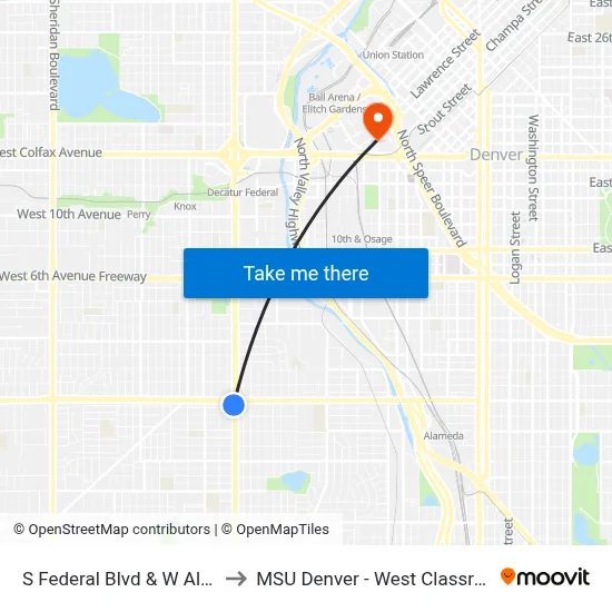S Federal Blvd & W Alameda Ave to MSU Denver - West Classroom Building map