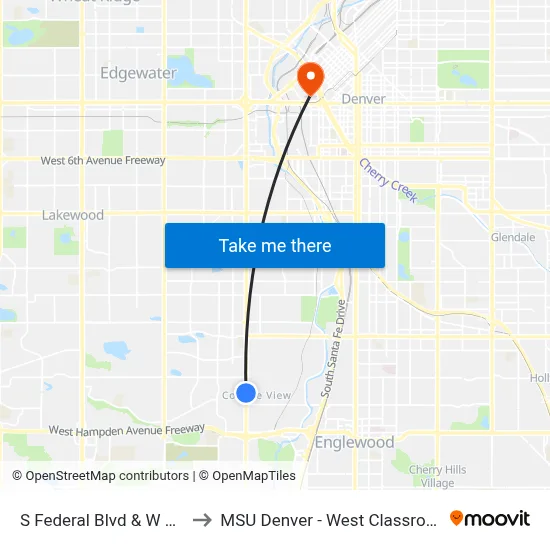 S Federal Blvd & W Bates Ave to MSU Denver - West Classroom Building map