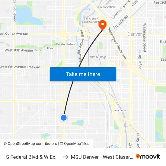 S Federal Blvd & W Exposition Ave to MSU Denver - West Classroom Building map