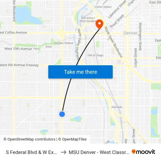 S Federal Blvd & W Exposition Ave to MSU Denver - West Classroom Building map