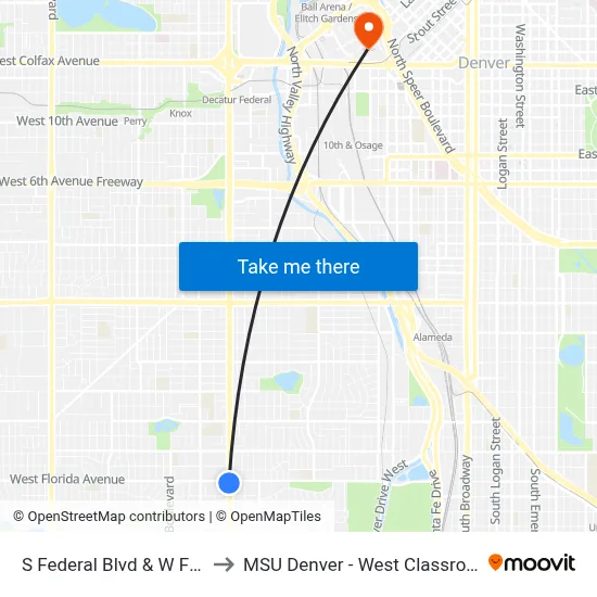S Federal Blvd & W Florida Ave to MSU Denver - West Classroom Building map