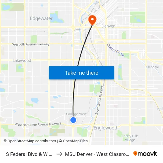 S Federal Blvd & W Floyd Ave to MSU Denver - West Classroom Building map