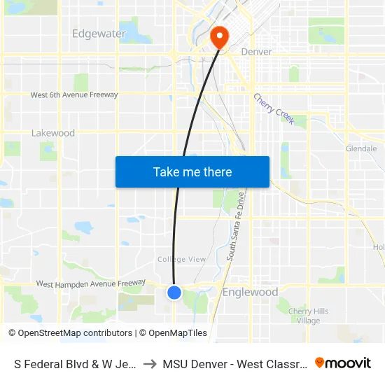 S Federal Blvd & W Jefferson Ave to MSU Denver - West Classroom Building map