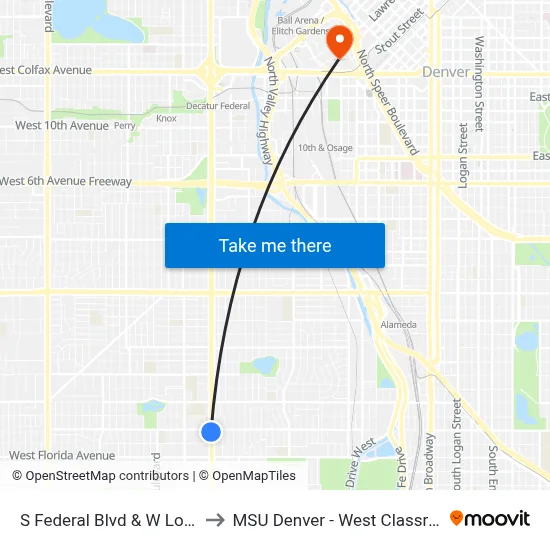 S Federal Blvd & W Louisiana Ave to MSU Denver - West Classroom Building map