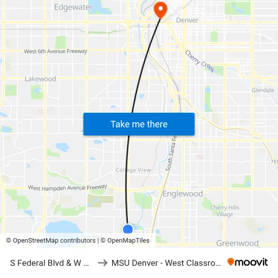 S Federal Blvd & W Union Ave to MSU Denver - West Classroom Building map