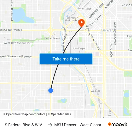 S Federal Blvd & W Virginia Ave to MSU Denver - West Classroom Building map