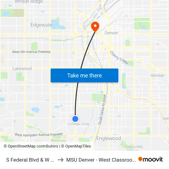 S Federal Blvd & W Yale Ave to MSU Denver - West Classroom Building map