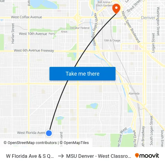 W Florida Ave & S Quitman St to MSU Denver - West Classroom Building map