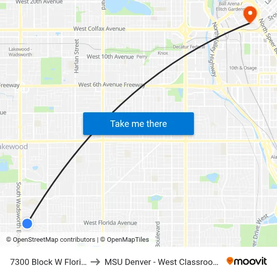 7300 Block W Florida Ave to MSU Denver - West Classroom Building map