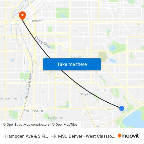 Hampden Ave & S Florence St to MSU Denver - West Classroom Building map