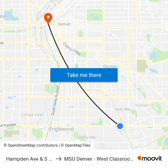 Hampden Ave & S Holly St to MSU Denver - West Classroom Building map