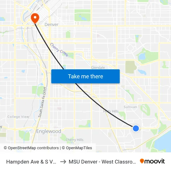 Hampden Ave & S Verbena St to MSU Denver - West Classroom Building map
