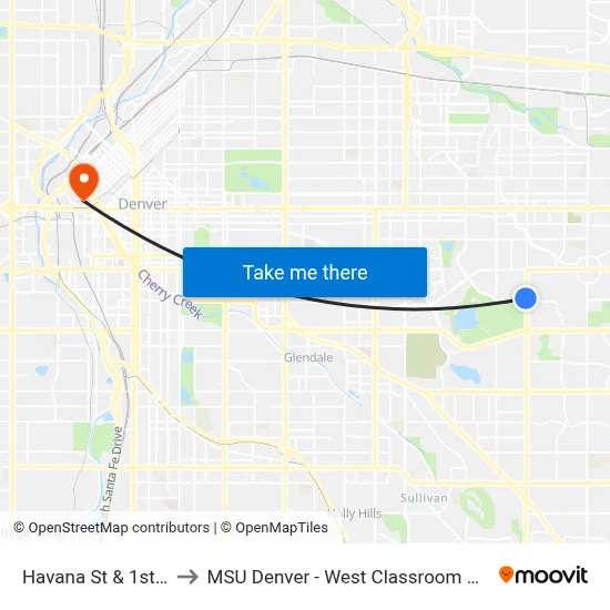 Havana St & 1st Ave to MSU Denver - West Classroom Building map