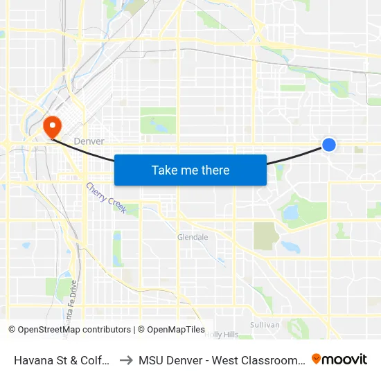 Havana St & Colfax Ave to MSU Denver - West Classroom Building map
