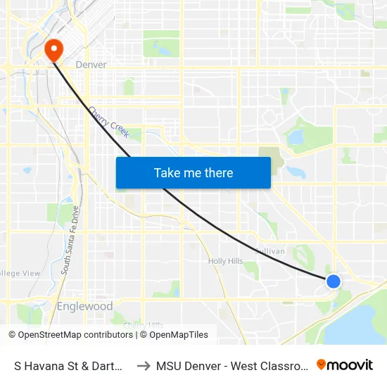 S Havana St & Dartmouth Ave to MSU Denver - West Classroom Building map