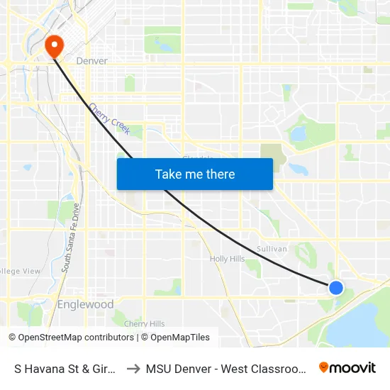 S Havana St & Girard Ave to MSU Denver - West Classroom Building map