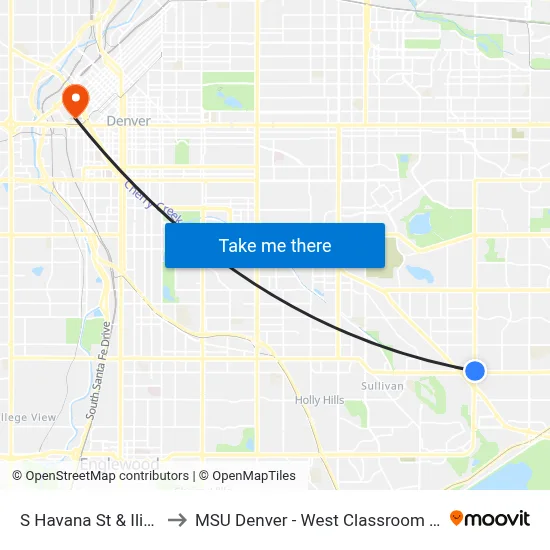 S Havana St & Iliff Ave to MSU Denver - West Classroom Building map