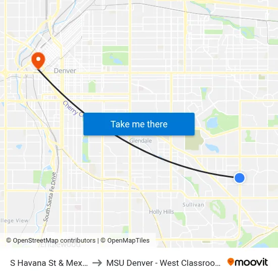 S Havana St & Mexico Ave to MSU Denver - West Classroom Building map