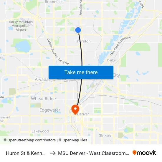 Huron St & Kennedy Dr to MSU Denver - West Classroom Building map