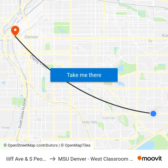 Iliff Ave & S Peoria St to MSU Denver - West Classroom Building map