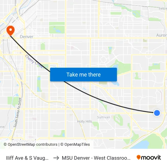 Iliff Ave & S Vaughn Way to MSU Denver - West Classroom Building map