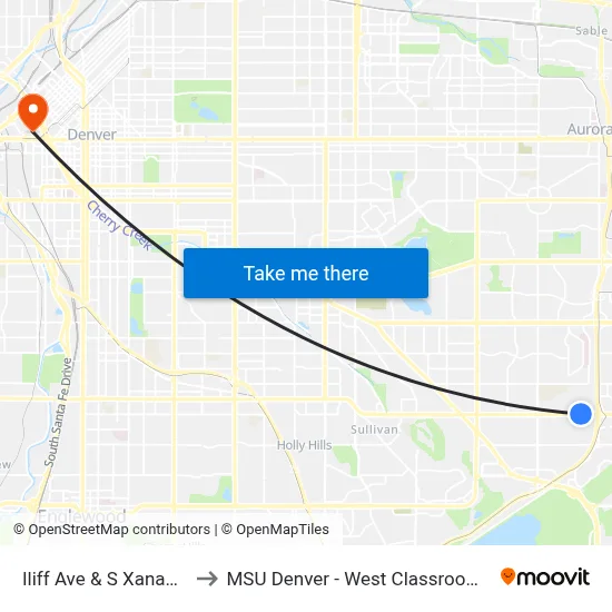 Iliff Ave & S Xanadu Way to MSU Denver - West Classroom Building map