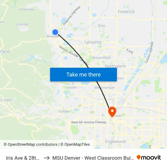Iris Ave & 28th St to MSU Denver - West Classroom Building map