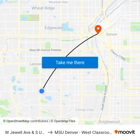 W Jewell Ave & S Upham St to MSU Denver - West Classroom Building map